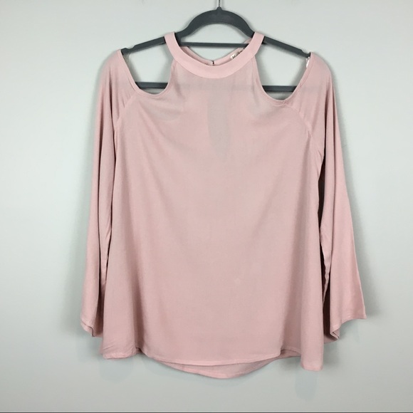 Cold shoulder bell sleeve top Pink sheer - Picture 1 of 3